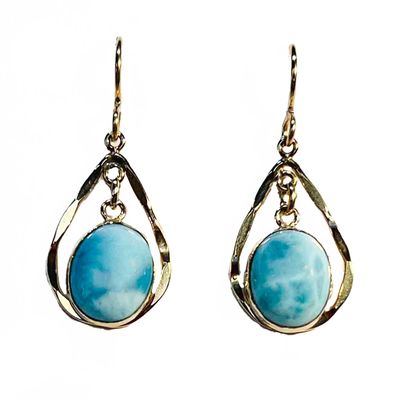 GOLD-FILLED TEARDROP LARIMAR EARRINGS