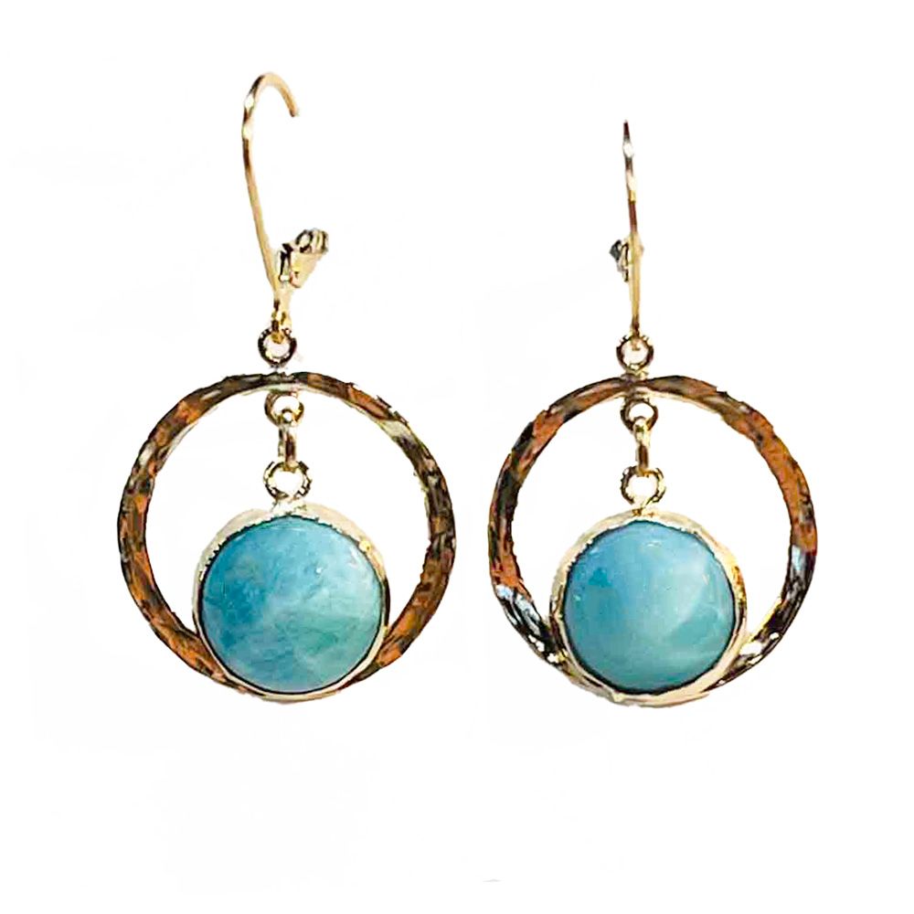 GOLD-FILLED HAMMERED DISC LARIMAR EARRINGS