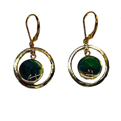 GOLD-FILLED HAMMERED DISC LARIMAR EARRINGS