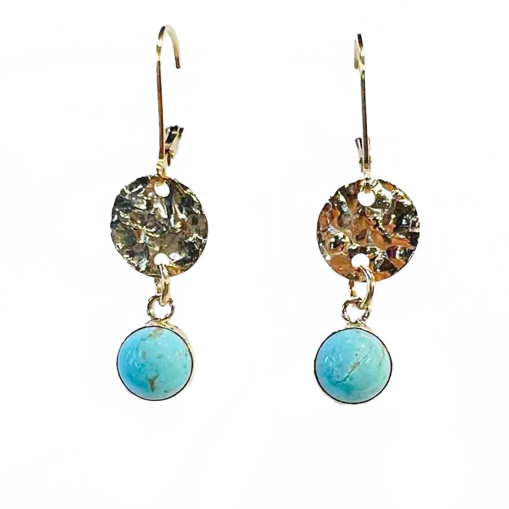 GOLD-FILLED TEXTURED TURQUOISE EARRINGS