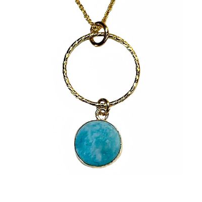 GOLD-FILLED TEXTURED DISC LARIMAR NECKLACE