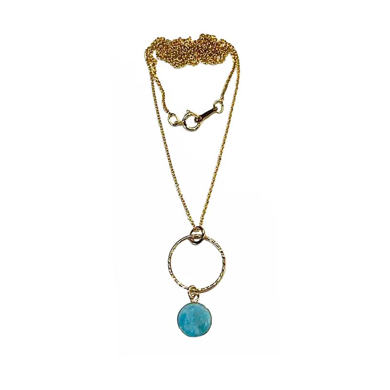 GOLD-FILLED TEXTURED DISC LARIMAR NECKLACE