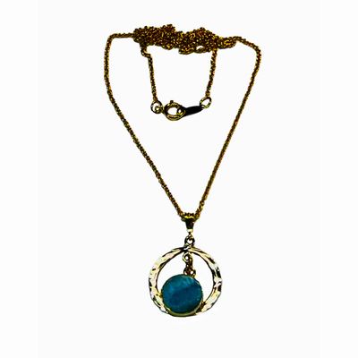 GOLD-FILLED HAMMERED DISC LARIMAR NECKLACE