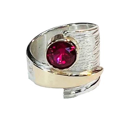 SILVER/14K RUBY WRAP RING SIZE-7
