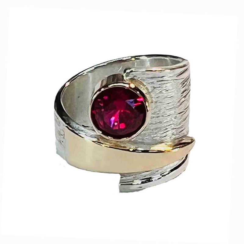SILVER/14K RUBY WRAP RING SIZE-7