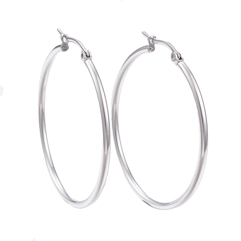 SILVER STAINLESS 46MM HOOP EARRINGS SILVER STAINLESS 46MM HOOP EARRINGS