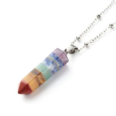 SILVER STAINLESS CHAKRA GEMSTONE & BALL CHAIN NECKLACE