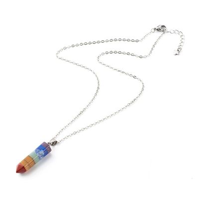 SILVER STAINLESS CHAKRA GEMSTONE &amp; CABLE CHAIN NECKLACE