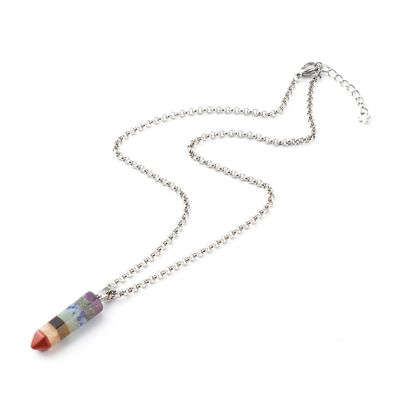 SILVER STAINLESS CHAKRA GEMSTONE & ROLO CHAIN NECKLACE FJN182