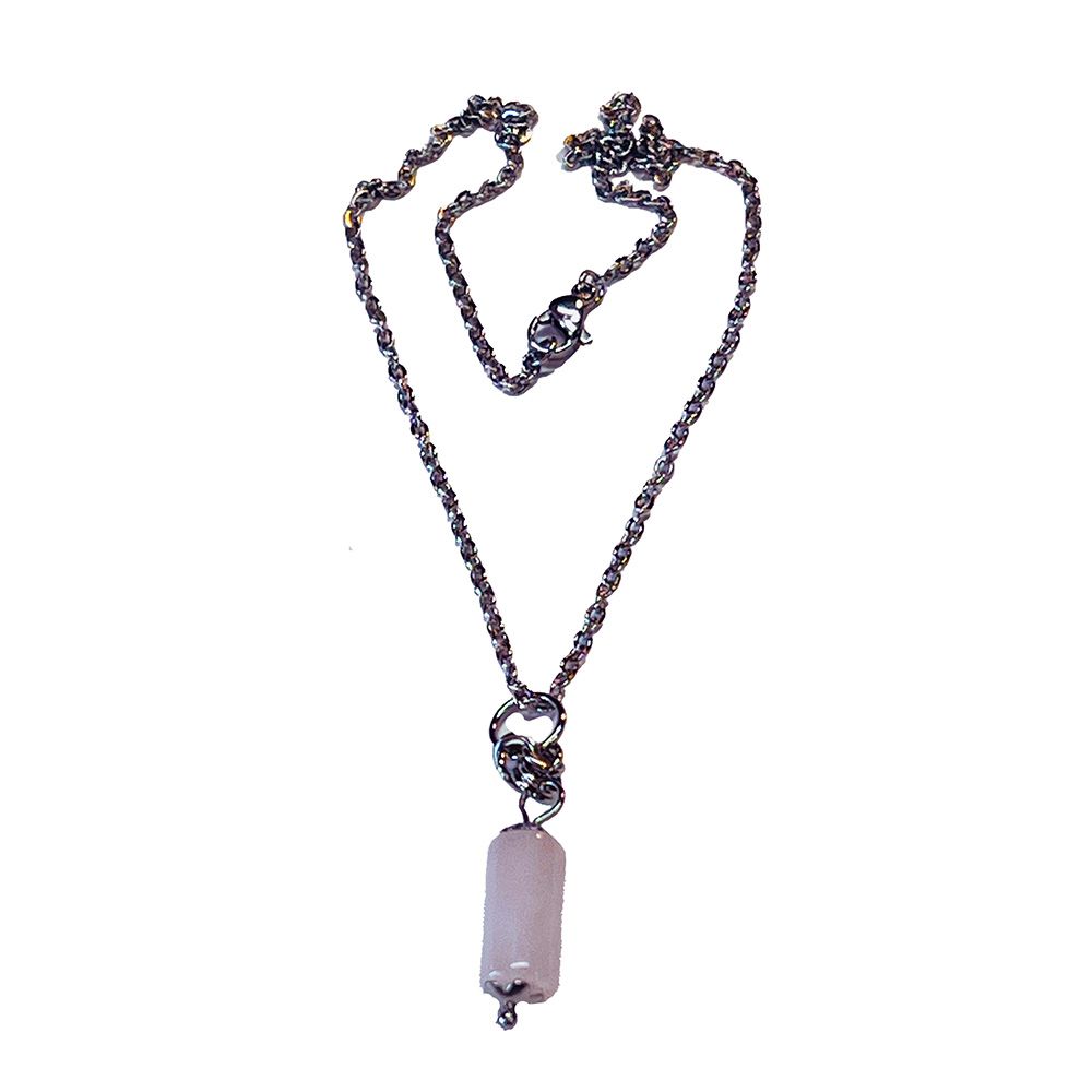 SILVER STAINLESS ROSE QUARTZ NECKLACE