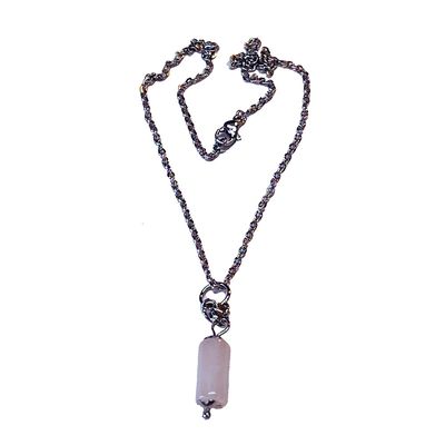 SILVER STAINLESS ROSE QUARTZ NECKLACE