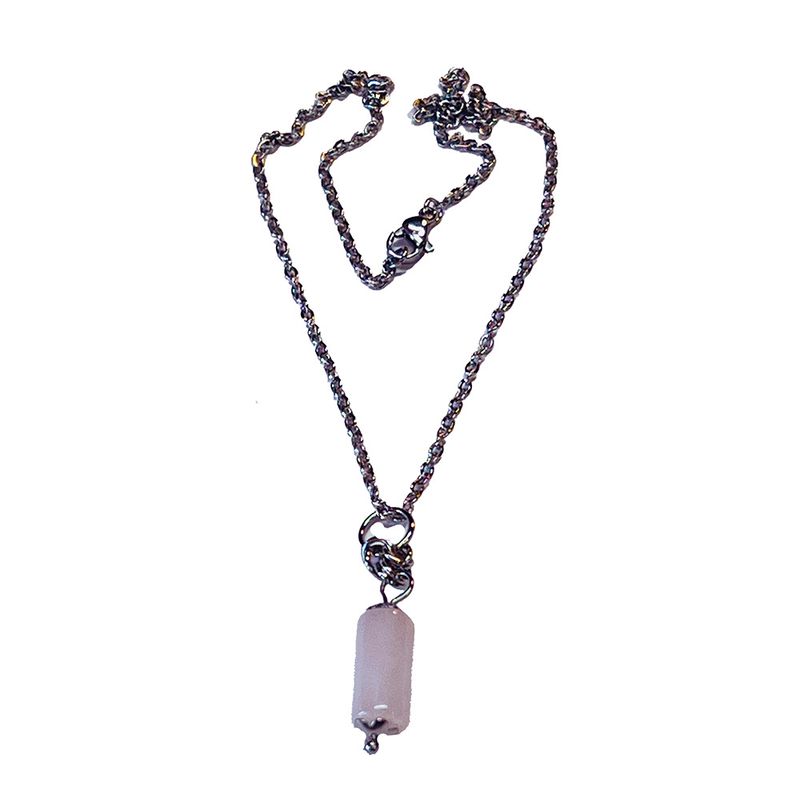 SILVER STAINLESS ROSE QUARTZ NECKLACE