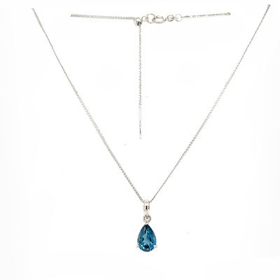 SILVER TOPAZ TEARDROP NECKLACE - 18