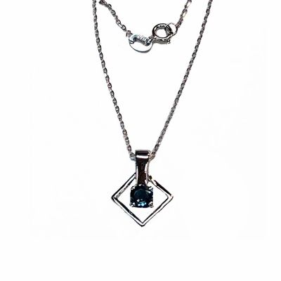 SILVER TOPAZ ROUND DIAGONAL SQUARE NECKLACE - 18