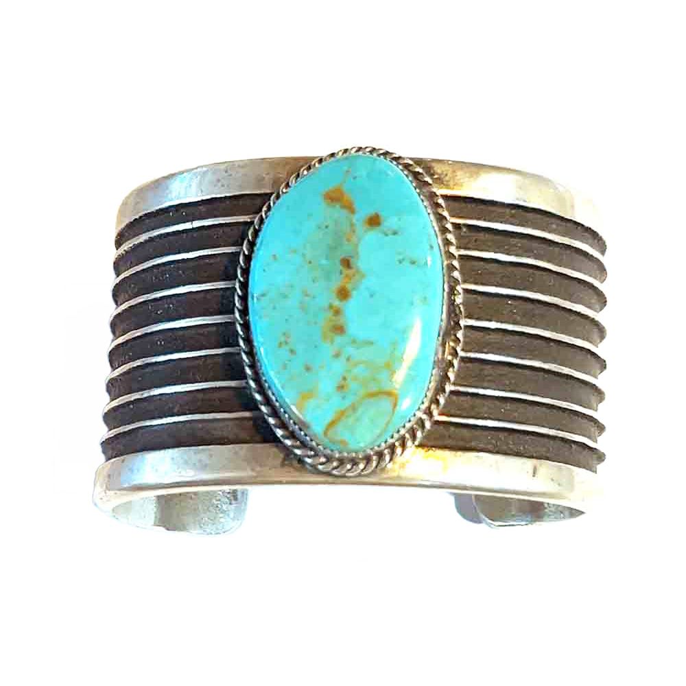 SILVER TURQUOISE CUFF BRACELET NAVAJO - DELBERT ARVISO