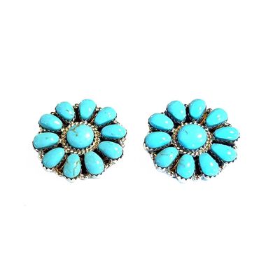 SILVER TURQUOISE EARRINGS NAVAJO - DEVINA BENALLY