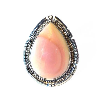 SILVER PINK CONCH TEARDROP RING NAVAJO-DAVID SKEETS-8.5