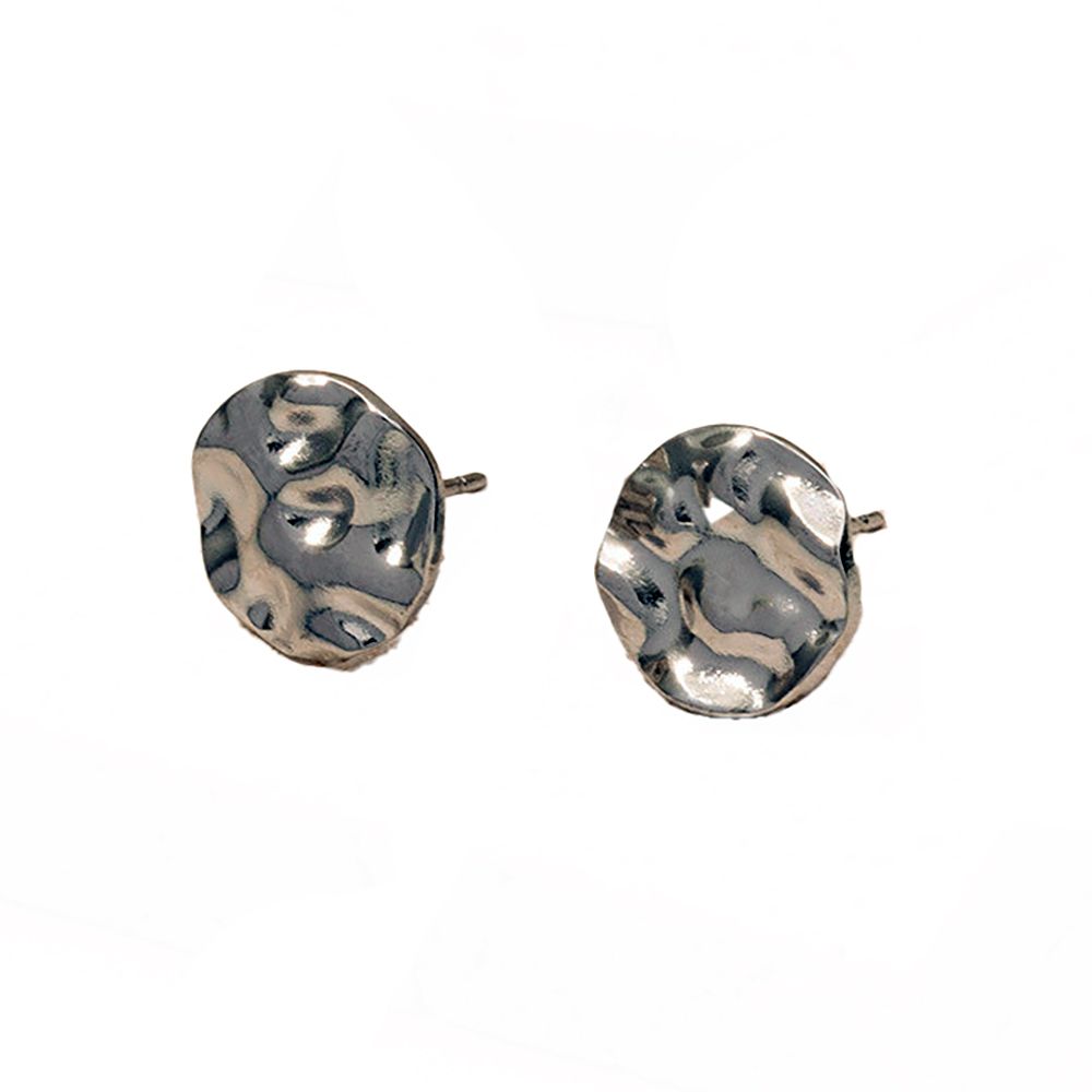 STAINLESS HAMMERED ROUND STUD EARRINGS FJE229