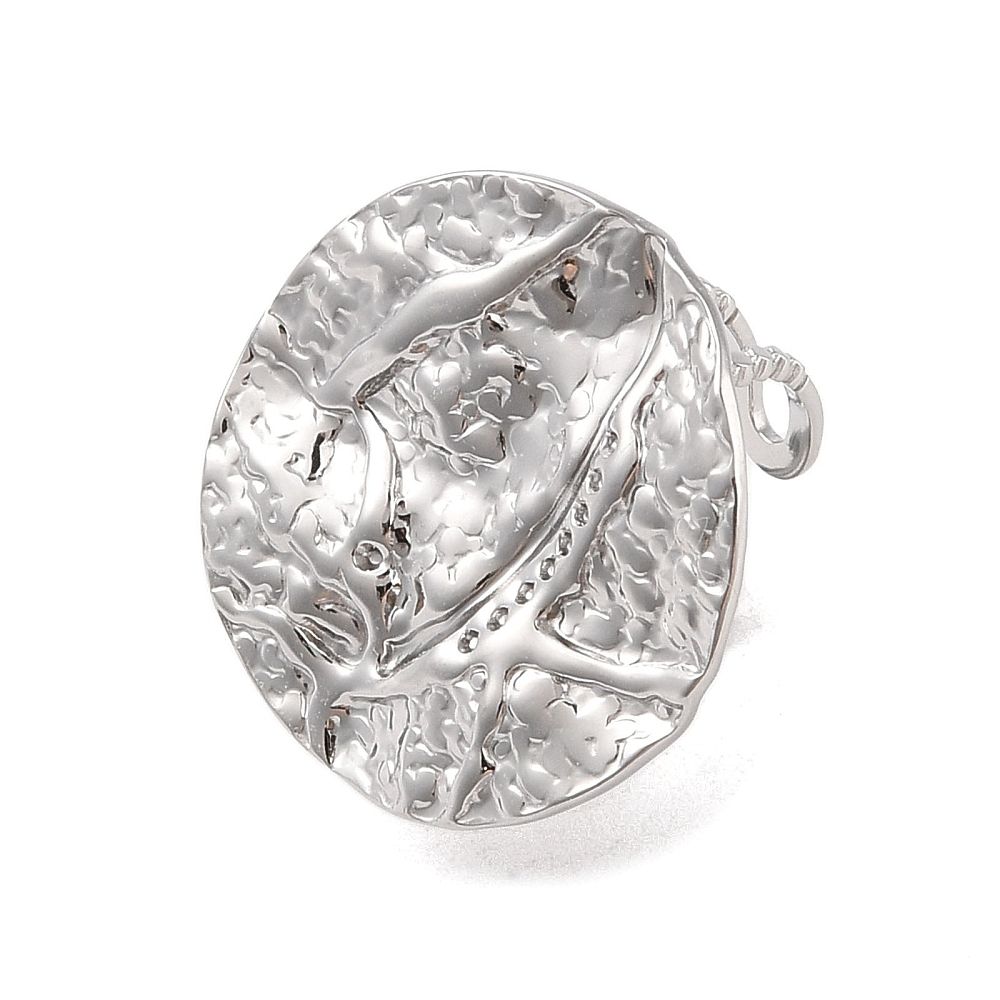 SILVER STAINLESS HAMMERED ROUND CUFF RING