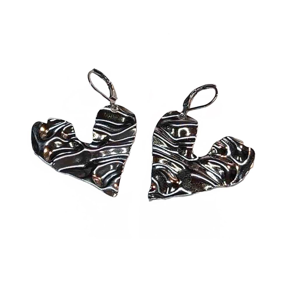SILVER STAINLESS WAVY HEART EARRINGS