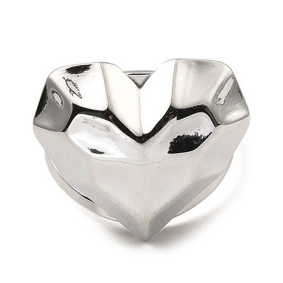 SILVER STAINLESS PUFFY HAMMERED HEART RING