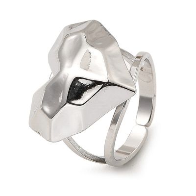 SILVER STAINLESS PUFFY HAMMERED HEART RING