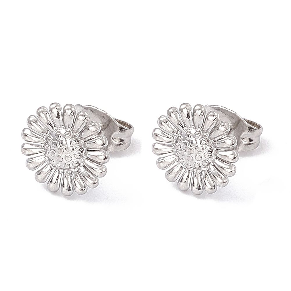 SILVER STAINLESS SUNFLOWER STUD EARRINGS