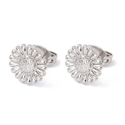 SILVER STAINLESS SUNFLOWER STUD EARRINGS