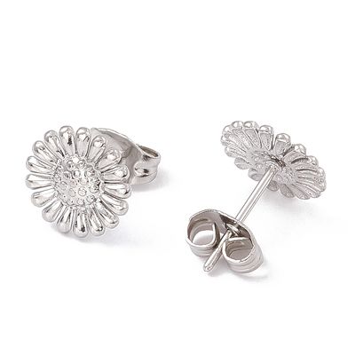 SILVER STAINLESS SUNFLOWER STUD EARRINGS