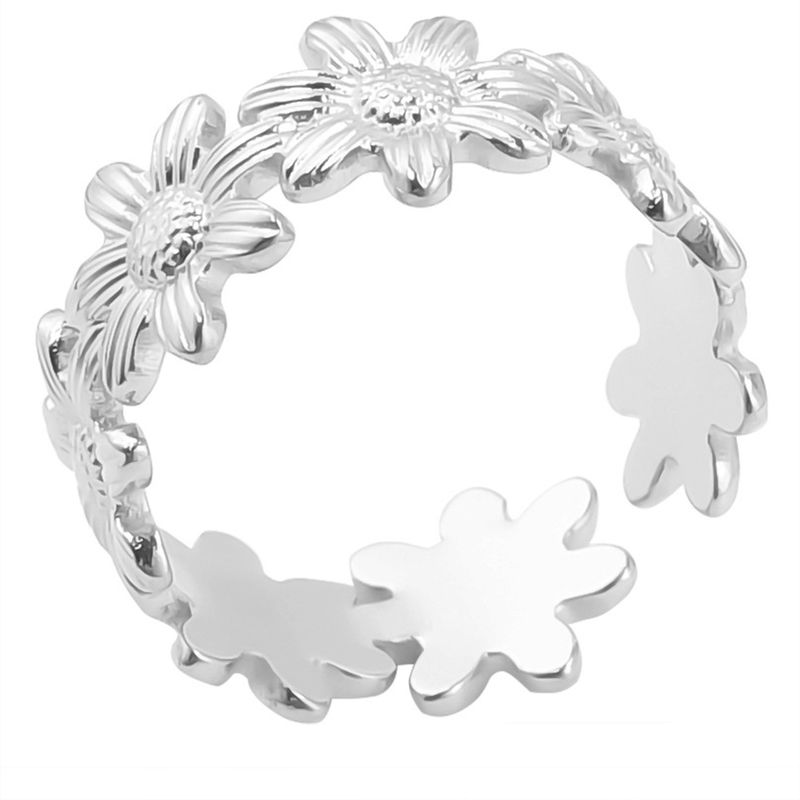 SILVER STAINLESS SUNFLOWER CUFF RING