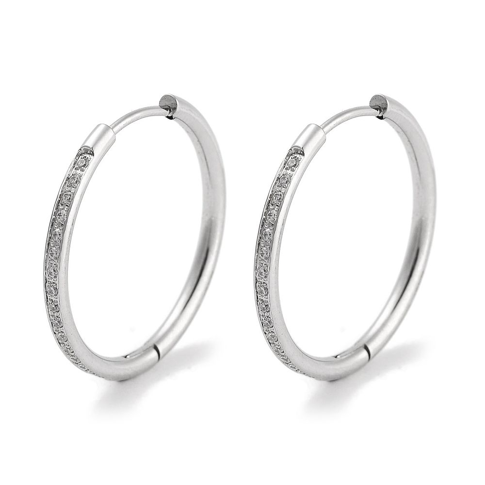SILVER STAINLESS CZ HOOP HUGGIE EARRINGS