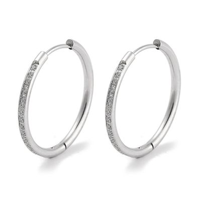SILVER STAINLESS CZ HOOP HUGGIE EARRINGS