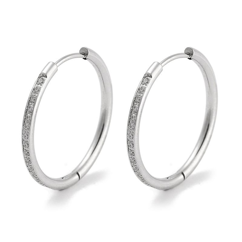 SILVER STAINLESS CZ HOOP HUGGIE EARRINGS SILVER STAINLESS CZ HOOP HUGGIE EARRINGS