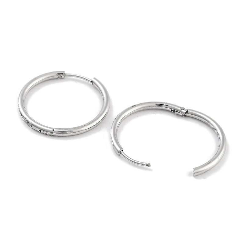 SILVER STAINLESS CZ HOOP HUGGIE EARRINGS