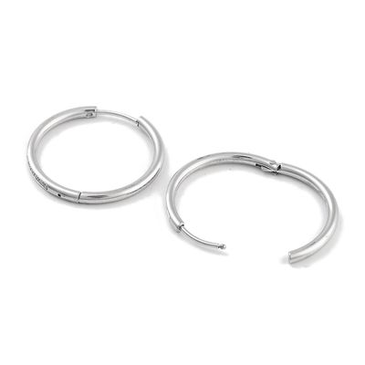 SILVER STAINLESS CZ HOOP HUGGIE EARRINGS