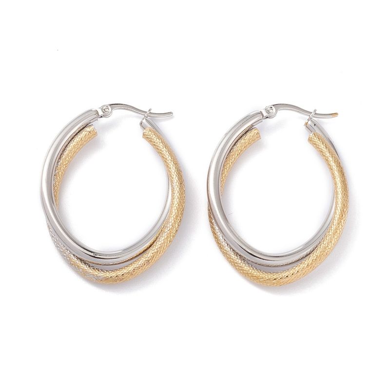 MIXED STAINLESS TWISTED 41MM HOOP EARRINGS