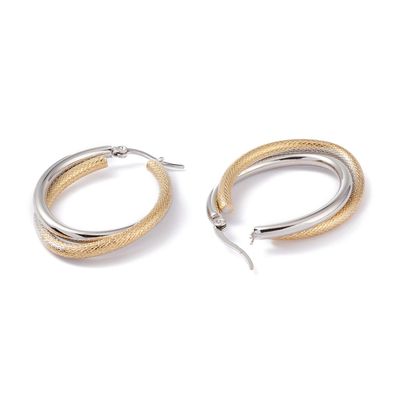 MIXED STAINLESS TWISTED 41MM HOOP EARRINGS