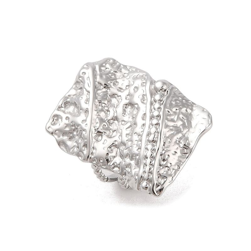 SILVER STAINLESS HAMMERED RECTANGLE CUFF RING
