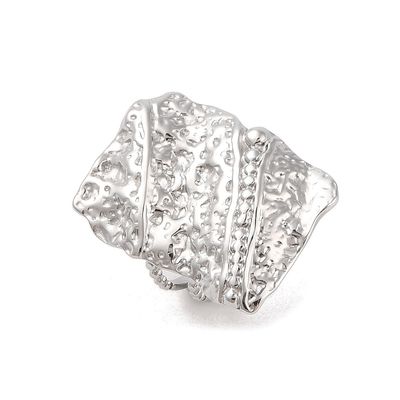 SILVER STAINLESS HAMMERED RECTANGLE CUFF RING