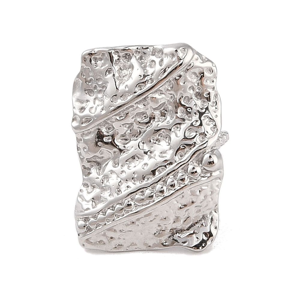 SILVER STAINLESS HAMMERED RECTANGLE CUFF RING