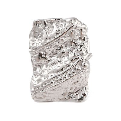 SILVER STAINLESS HAMMERED RECTANGLE CUFF RING