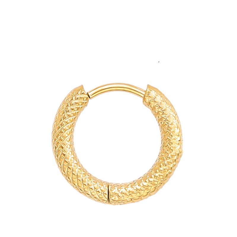 GOLD STAINLESS TEXTURED 12.7MM HOOP HUGGIE EARRINGS