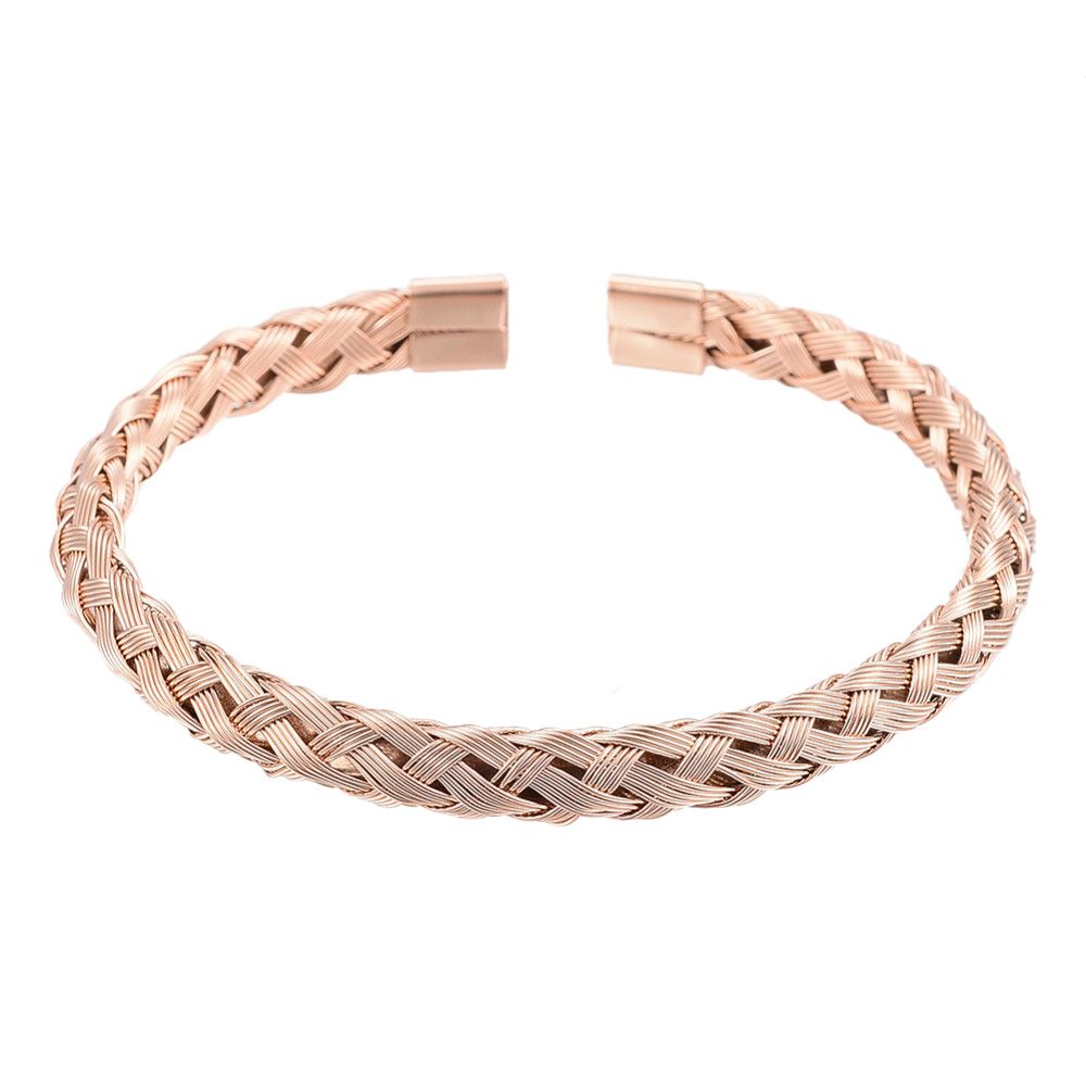 ROSE STAINLESS WOVEN BRAID CUFF BRACELET