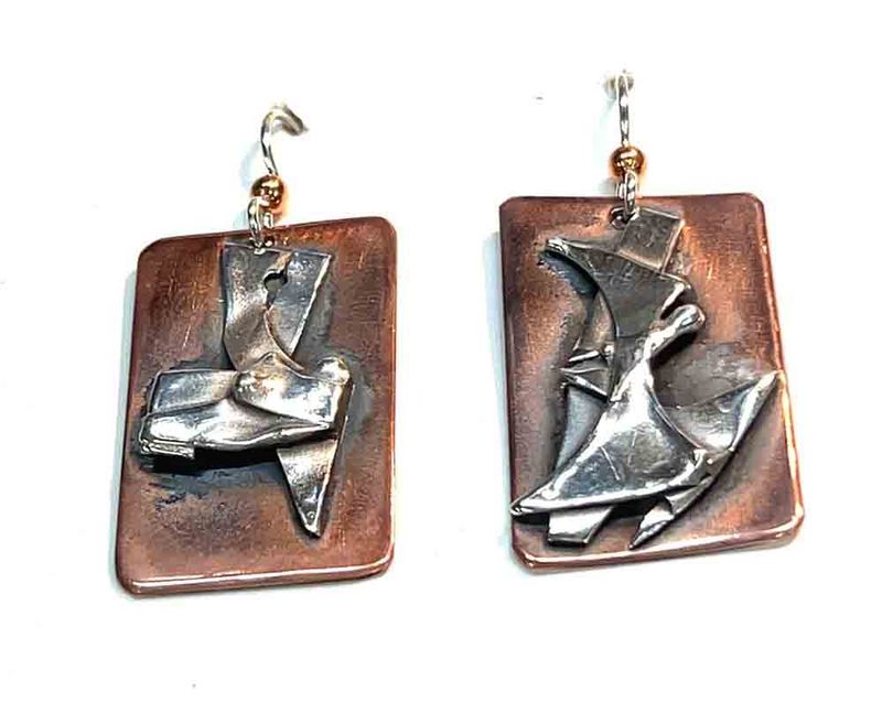 MIXED METALS OVERLAY RECTANGLE EARRINGS MIXED METALS OVERLAY RECTANGLE EARRINGS