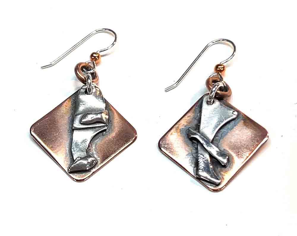 MIXED METALS SQUARE OVERLAY EARRINGS