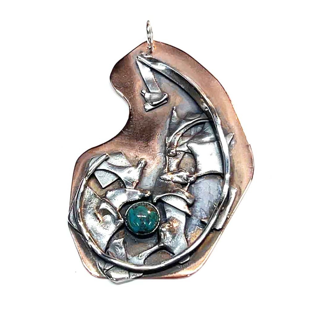 MIXED METALS OVERLAY TURQUOISE PENDANT