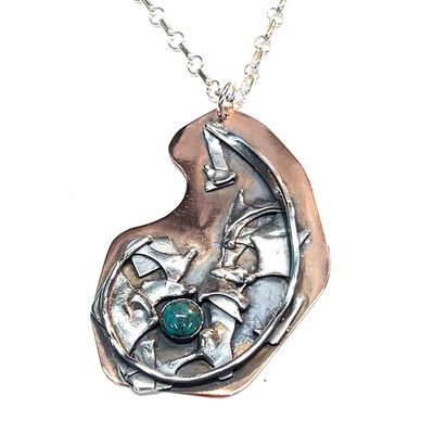 MIXED METALS OVERLAY TURQUOISE PENDANT