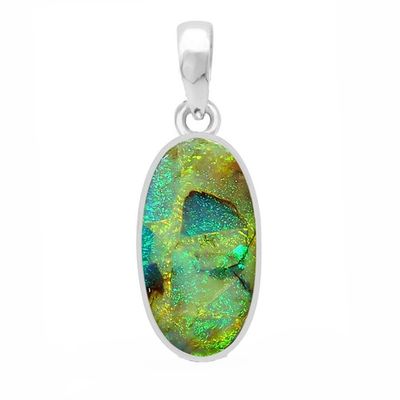 SILVER SPIDER-WEB OPAL OVAL PENDANT