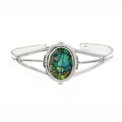 SILVER SPIDER-WEB OVAL OVAL CUFF BRACELET