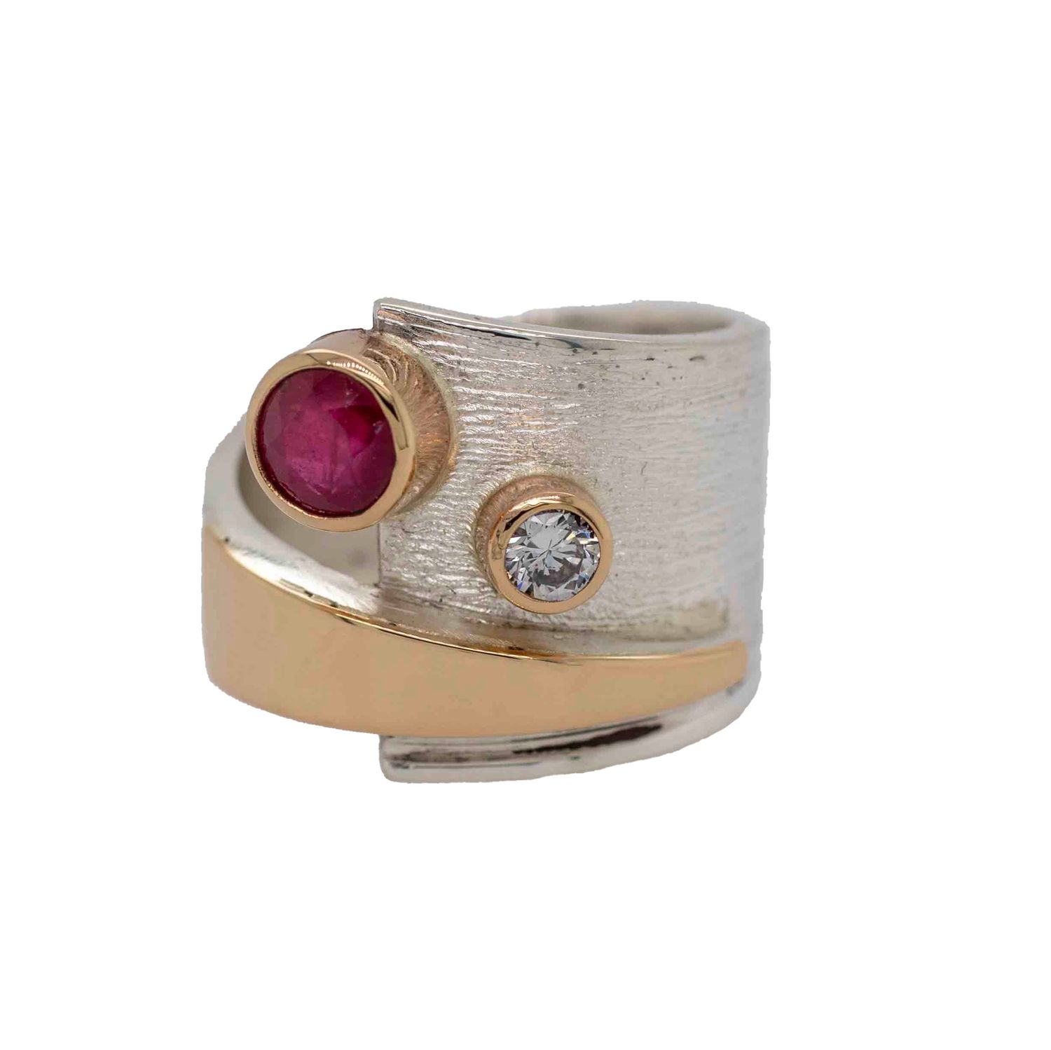 SILVER/14K RUBY &amp; DIAMOND WRAP RING - 7